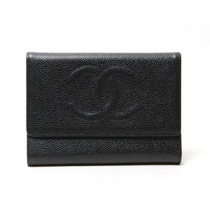 【美品 現品限り】 CHANEL ［シャネル］ 3つ折財布　キャビアスキン　黒 【中古AB】