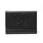 【美品 現品限り】 CHANEL ［シャネル］ 3つ折財布　キャビアスキン　黒 【中古AB】