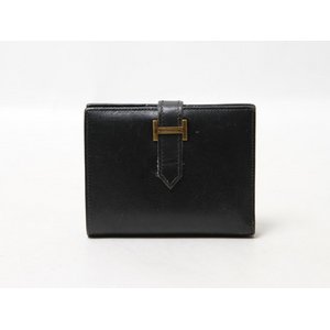 【美品 現品限り】 HERMES ［エルメス］ ベアンコンパクト　ボックスカーフ　黒　ゴールド金具  【中古BC】