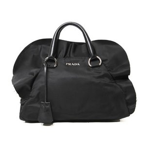 【現品限り・美品】 PRADA ［プラダ］ ハンドバッグ　ナイロン　フリル　黒　BL0546　 【新品同様】