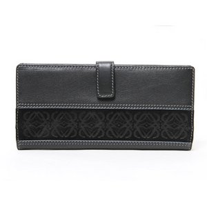 【美品・現品限り】 Loewe ［ロエベ］ 2つ折長財布　レザー/スエード　黒　ブラック 【新品同様】