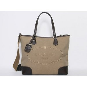 【現品限り・美品】 PRADA ［プラダ］ 2WAYトートバッグ　ロゴジャガード　ブラウン/ベージュ　BR3413 【中古SA】