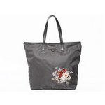 【現品限り・美品】 PRADA ［プラダ］ トートバッグ　ナイロン/カーフ　グレー　タトゥー　B4605C　アウトレット 【未使用】