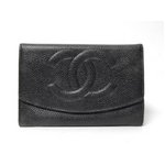 【美品 現品限り】 CHANEL ［シャネル］ 2つ折り財布　キャビアスキン　黒　ブラック　ゴールド金具  【中古B】