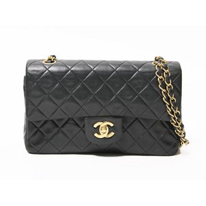 【美品 現品限り】 CHANEL ［シャネル］ マトラッセ　Wチェーン定番ショルダー23　ラムスキン　黒　ゴールド金具 【中古B】