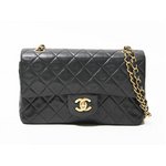 【美品 現品限り】 CHANEL ［シャネル］ マトラッセ　Wチェーン定番ショルダー23　ラムスキン　黒　ゴールド金具 【中古B】