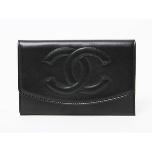 【美品 現品限り】 CHANEL ［シャネル］ 二つ折り財布　ラムスキン　黒 【中古SA】