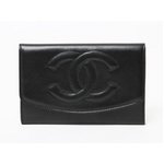 【美品 現品限り】 CHANEL ［シャネル］ 二つ折り財布　ラムスキン　黒 【中古SA】