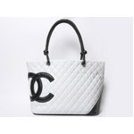 【美品 現品限り】 CHANEL ［シャネル］ カンボンライン　ラージトート　ホワイト　白/黒　A25169 【中古B】
