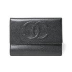 【美品 現品限り】 CHANEL ［シャネル］ 3つ折財布　キャビアスキン　黒　ブラック　A13225 【中古SA】