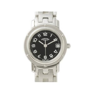 【美品 現品限り】 HERMES ［エルメス］ クリッパー　コンビ　CL4.210　SS　黒文字盤　クォーツ　レディース 【中古A】