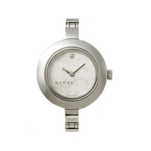 【現品限り 美品】 GUCCI ［グッチ］ バングルウォッチ　1Pダイヤ　105　花柄　シルバー文字盤　レディース　クオーツ 【中古AB】