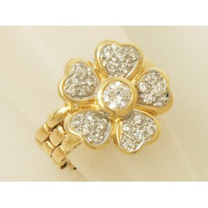【美品 現品限り】 Ponte Vecchio ［ポンテヴェキオ］ K18YG　フラワー　ダイヤリング　D0.19/026ct 【中古SA】