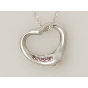 【美品 現品限り】 TIFFANY ［ティファニー］ オープンハート　ネックレス　シルバー　ピンクサファイヤ5P 【中古A】