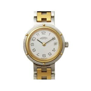 【美品 現品限り】 HERMES ［エルメス］ クリッパー　旧ブレス　ホワイト　コンビ　レディース　クオーツ 【中古B】