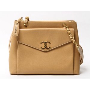 【美品 現品限り】 CHANEL ［シャネル］ チェーンショルダーバッグ　キャビアスキン　ベージュ 【中古A】