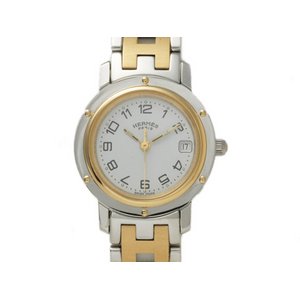 【美品 現品限り】 HERMES ［エルメス］ クリッパー　コンビ　CL4.220　クォーツ　レディース　SS　GP　白文字盤 【中古A】