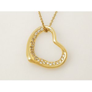 【美品 現品限り】 TIFFANY ［ティファニー］ オープンハートネックレス　ダイヤ　YG 【中古SA】
