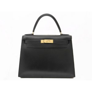 【美品 現品限り】HERMES（エルメス） ケリー28　外　ボックスカーフ　黒　ゴールド金具 【中古AB】