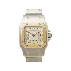 【美品 現品限り】 Cartier ［カルティエ］ サントスガルベSM コンビ クォーツ　レディース　白文字盤　旧バックル 【中古SA】