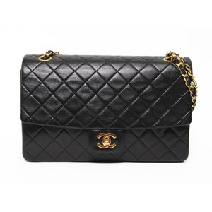 【美品 現品限り】 CHANEL ［シャネル］ マトラッセ　Wチェーンショルダー　黒　ブラック　ゴールド金具　ポーチ付き 【中古A】