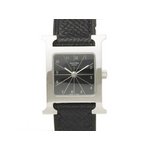 【美品 現品限り】 HERMES ［エルメス］ Hウォッチ　シルバー　黒文字盤　SS/レザー　HH1.210 【未使用】