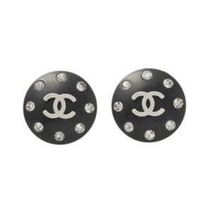 【美品 現品限り】 CHANEL ［シャネル］ イヤリング　ココ　ラインストーン　黒　ブラック 【中古A】