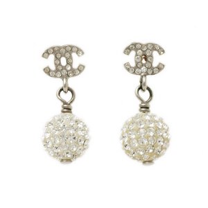 【美品 現品限り】 CHANEL ［シャネル］ ピアス　ココ/ボール　ラインストーン　シルバー　B12C 【中古A】