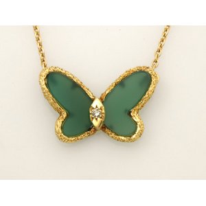 【美品 現品限り】 Van Cleef ＆ Arpels ［ヴァンクリーフ＆アーペル］ ラッキーアルハンブラ　パピヨン　ネックレス　K18YG カルセドニー　1Pダイヤ 【中古SA】