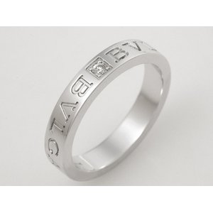 【美品 現品限り】 BVLGARI ［ブルガリ］ ダブルロゴリング　1Pダイヤ　K18WG 【中古SA】