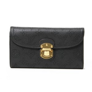 【美品 現品限り】 LOUIS VUITTON ［ルイヴィトン］ マヒナ 3つ折り長財布　ポルトフォイユ・アメリア　黒　ブラック　M95549 【中古A】