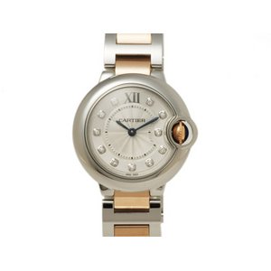 【美品 現品限り】 Cartier ［カルティエ］ バロンブルーSM　SS/PG　11Pダイヤ　WE902030　レディーズ　クォーツ 【中古SA】