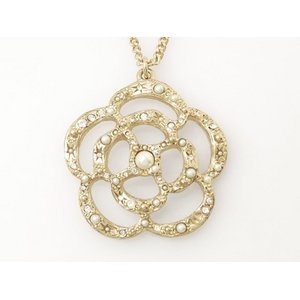 【美品 現品限り】 CHANEL ［シャネル］ ネックレス　カメリア　ラインストーン/パール　ゴールド　A13P　 【新品】