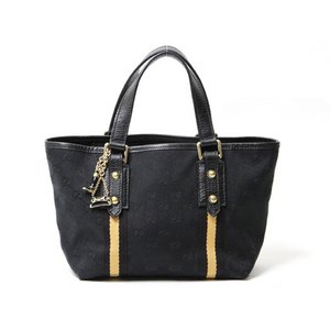 【現品限り 美品】 GUCCI ［グッチ］ GG柄　トートバッグ　チャーム付き　黒　ブラック　139261 【中古AB】