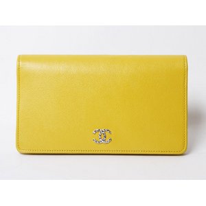 【美品 現品限り】 CHANEL ［シャネル］ ブリリアント　2つ折長財布　レザー型押し　イエロー　A31509  【新品同様】