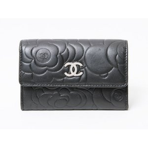 【現品限り】 CHANEL ［シャネル］ カメリア　カードケース　コインケース　黒　ブラック　シルバー金具　A50088  【中古SA】