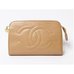 【現品限り】 CHANEL ［シャネル］ 化粧ポーチ　キャビア　ベージュ 【中古A】