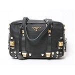 【美品】 PRADA ［プラダ］ スタッズ　ハンドバッグ　レザー/ナイロン　黒　BR2446 【中古AB】