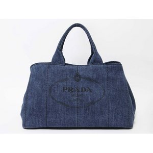 【現品限り】 PRADA ［プラダ］ カナパ　ロゴ入り　トートバッグ　デニム　ブルー　B1872B 【中古A】