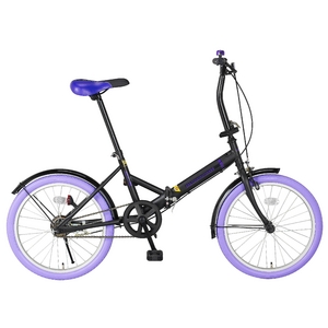 20インチ折畳自転車カラータイヤモデル ブラック×パープル - 拡大画像
