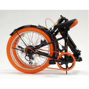 20インチ 折り畳み自転車カラータイヤモデル 外装6段変速付 ブラック×オレンジ GFD-206TOR