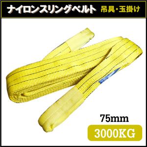 荷揚げ ロープ 吊上げナイロンスリングベルト75mm×6m イエロー