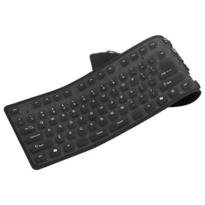 丸めて収納！耐水性！お掃除簡単！USBシリコンキーボード 黒 - 拡大画像