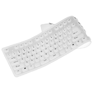 丸めて収納！耐水性！お掃除簡単！USBシリコンキーボード 白 - 拡大画像
