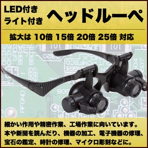 LED付き ライト付き　ヘッドルーぺ 双眼鏡 拡大鏡 めがね 10倍 15倍 20倍 25倍 フィギュア塗装 プラモデル 時計修理　精密作業