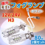 12V/24V H3 爆光LEDフォグランプ 80W 2個セット ホワイト