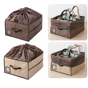バッグ(鞄)収納ボックス 除湿＆消臭マット/仕切り板2枚/フタ付き ブラウン - 拡大画像