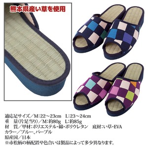 い草スリッパ/サンダル 【市松柄 ブルー Lサイズ】 底面:滑りにくい加工 和テイスト 日本製 い草スリッパ/サンダル 【市松柄 ブルー Lサイズ】 底面:滑りにくい加工 和テイスト 日本製