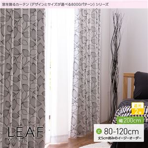窓を飾るカーテン（デザインとサイズが選べる8000パターン）モダン LEAF（リーフ） 遮光2級 （AL） 幅200cm×丈80cm（1枚） ブラック - 拡大画像