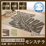 国産デザインラグマット（抗菌・防ダニ・アトピー協会推奨カーペット）モンステラ 185×240cm ベージュ